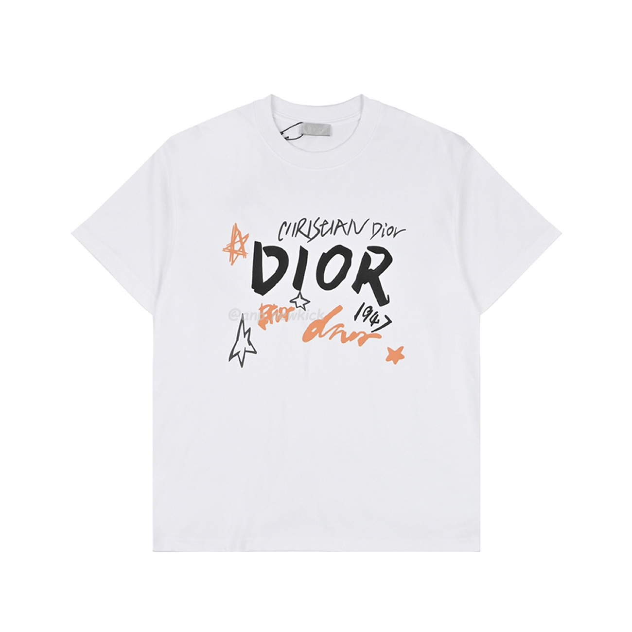 Dior Hand Drawn Sketch Logo Graffiti Short Sleeved T Shirt (2) - newkick.cc